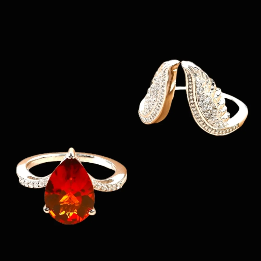 🔥 Platinum Over Sterling Silver Madeira Citrine & White Zircon Ring Set 3.90